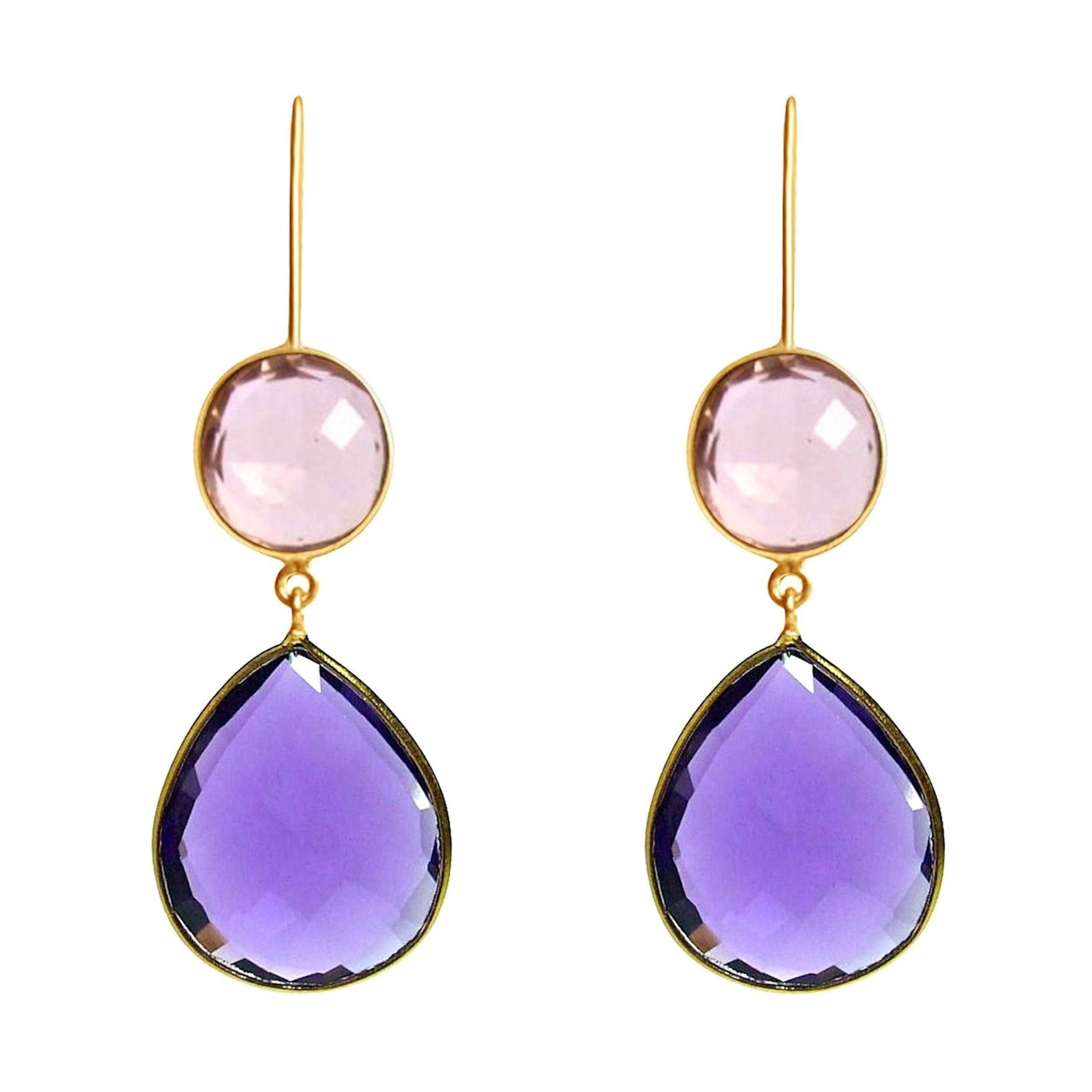 Ohrringe 'Rosenquarz und Amethyst Tropfen'
