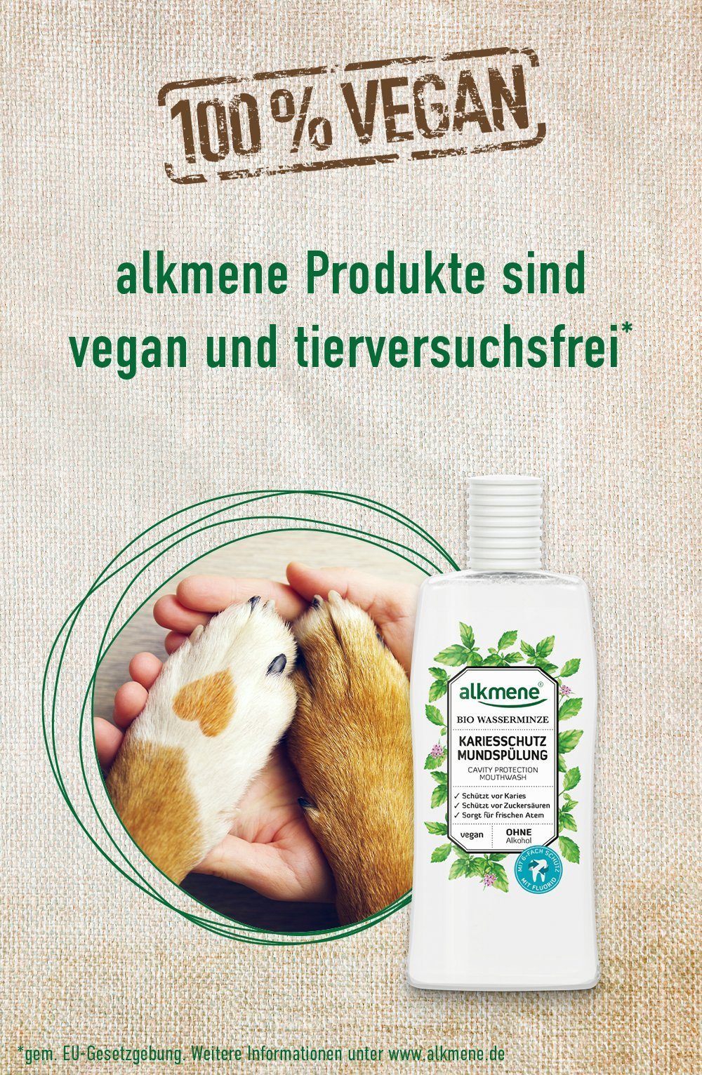 alkmene Munddusche Mundspülung Bio Wasserminze - Mundwasser vegan mit 6-fach Schutz