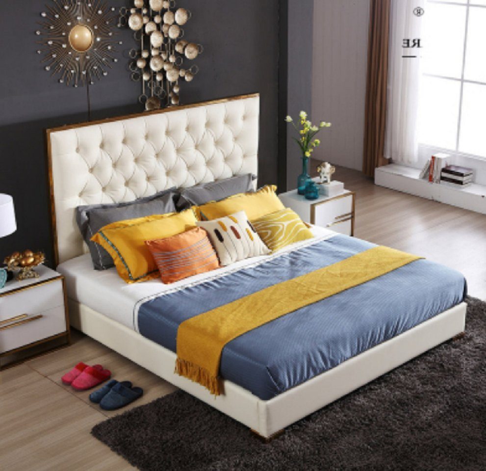 JVmoebel Bett Weißes Chesterfield Großes Bett Schlafzimmer Möbel Designer Neu (1-tlg., Nur Bett), Made in Europa