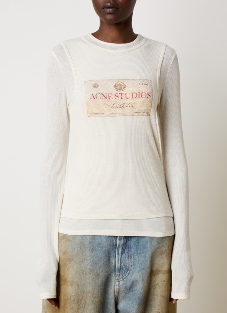 Top a coste in misto lino con stampa logo di Acne Studios