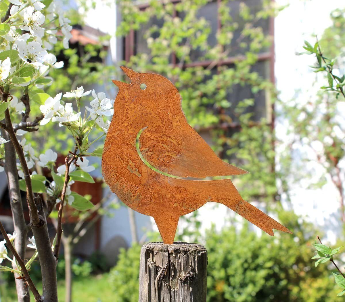 LB H&F Lilienburg Teichfigur Gartenstecker Dekofigur Rostdeko Frühling Roststecker Metall rostig, (Baumstecker Rostvogel Beetstecker Deko Dekoration Zaunhocker Zaunfigur Ostern Gartenliebhaber, Geschenkidee Herbst Vogel Rost Zaun Gartenzaun Metall St
