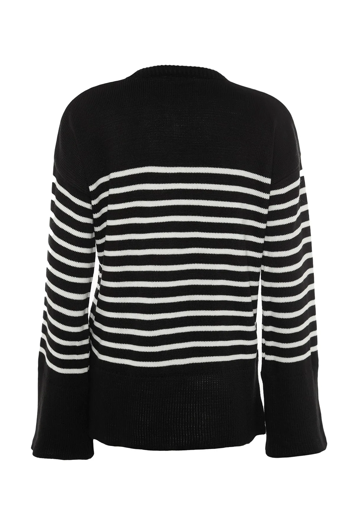 Trendyol Collection  Schwarzer, übergroßer, gestreifter Strickpullover TWOAW23KZ01031