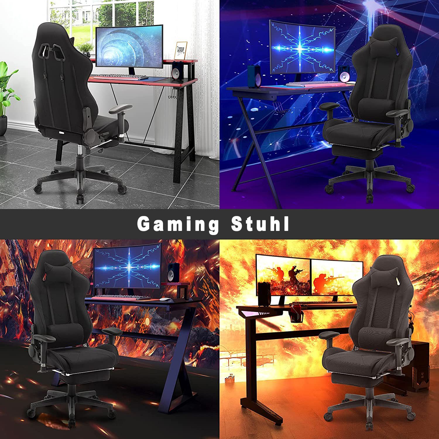 Woltu Gaming-Stuhl (1 St), Armlehne verstellbar, Stoffbezug, höhenverstellbar