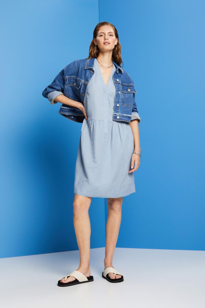 Knielanges Kleid, Baumwolle-Leinen-Mix