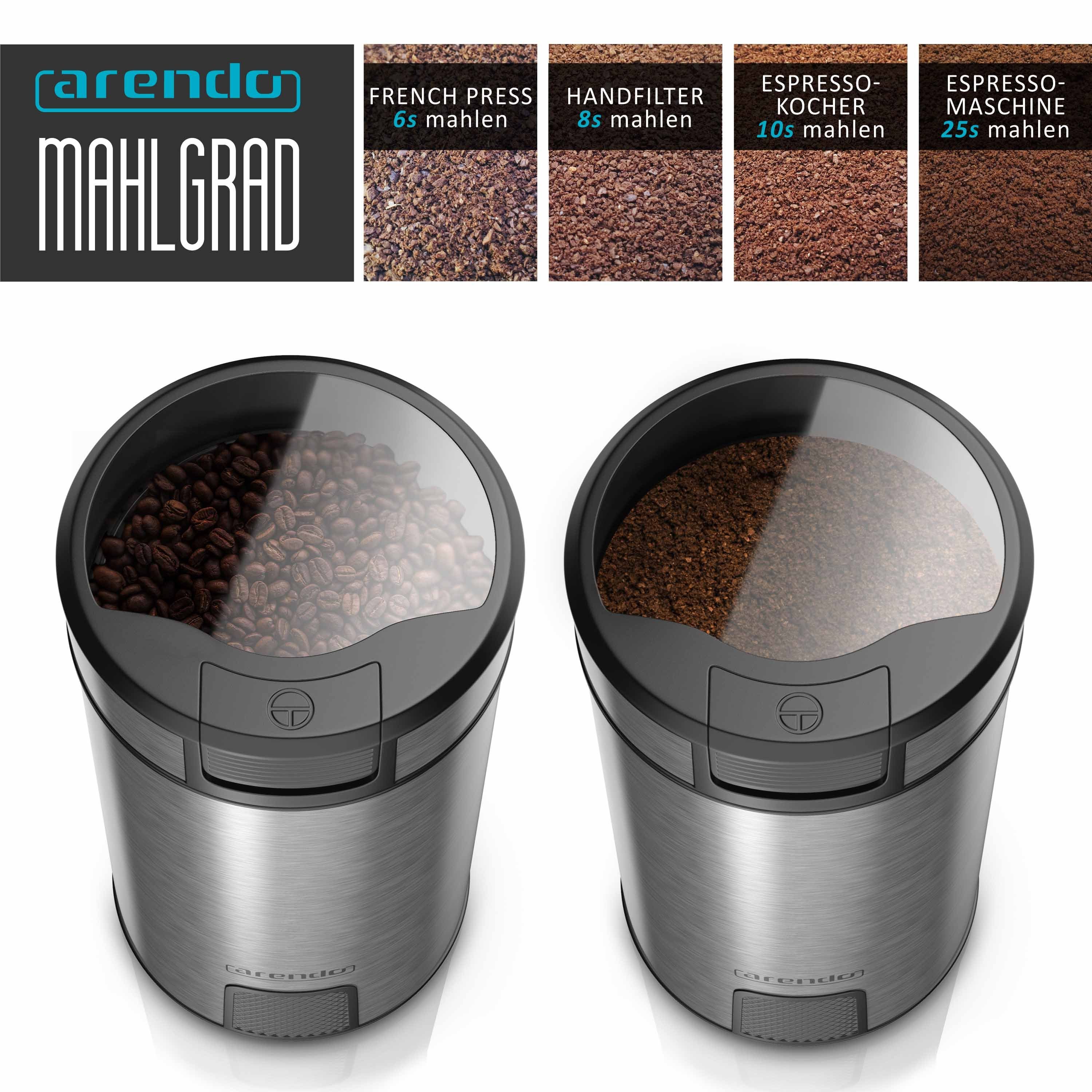Arendo Kaffeemühle, 200 W, Schlagmesser, 60 g Bohnenbehälter, Kaffeemühle mit Edelstahlmesser MOSA