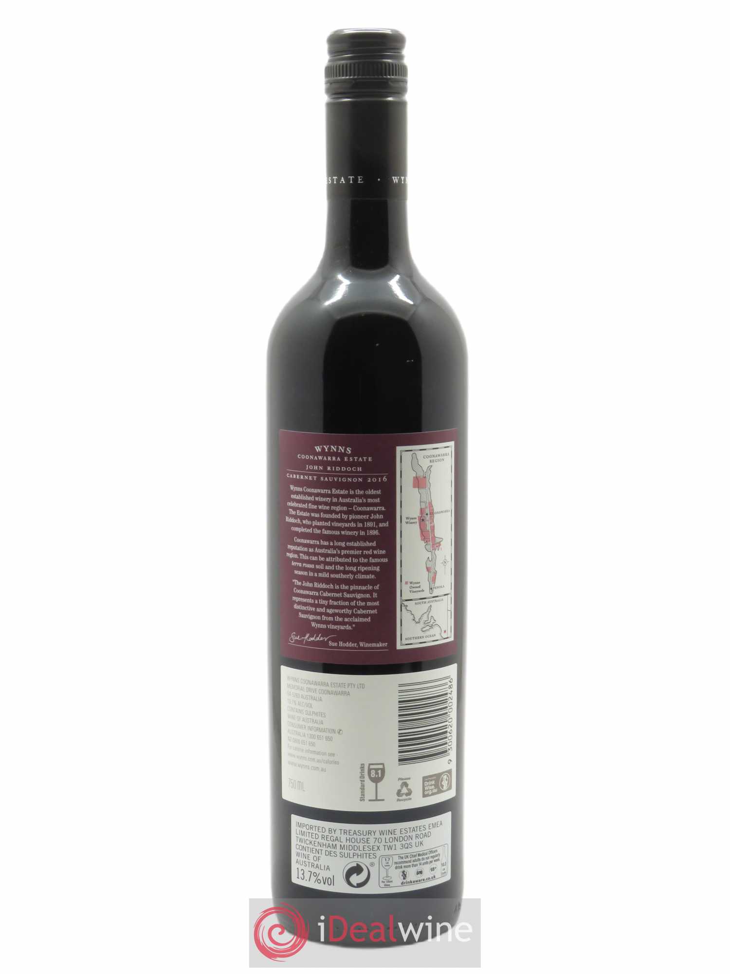 Coonawarra Estate Wynns John Riddoch Cabernet Sauvignon Wynns  2016 - Lot de 1 Bouteille