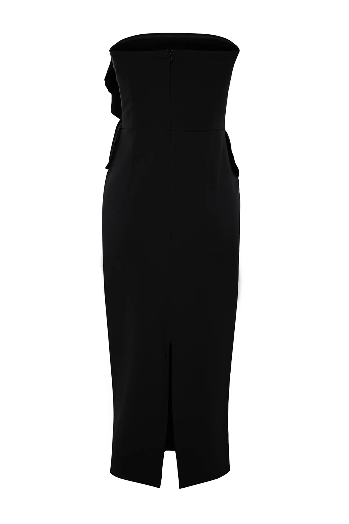 Trendyol Collection  Schwarzes, gewebtes, elegantes Abendkleid mit Volants TPRSS24EL00081