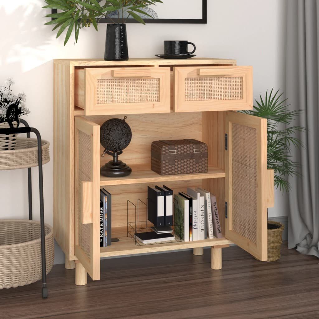 vidaXL Sideboard Sideboard Braun 60x30x75 cm Massivholz Kiefer und Natur-Rattan (1 St)