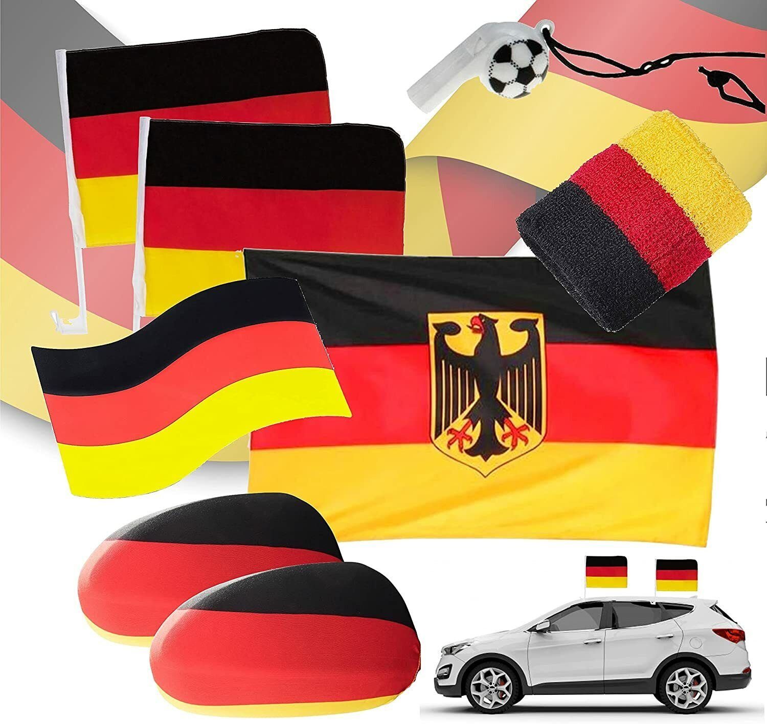 TK Gruppe Fahne XXL Deutschland Set Autozubehör - 7 Teilig - mit Autofahnen (7-St)