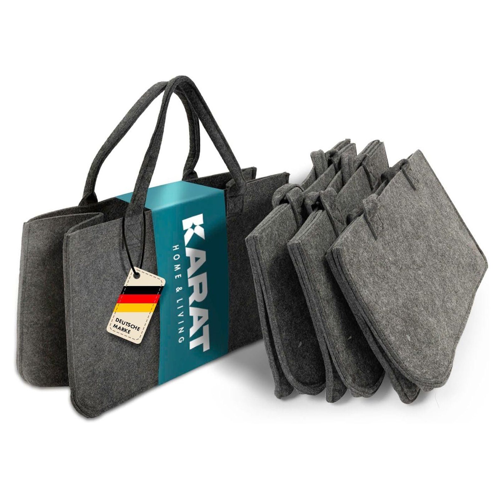 Karat Allzweckkorb Conny, Filztasche, Einkaufstasche, Kaminholztasche, Faltbar, 4er Set