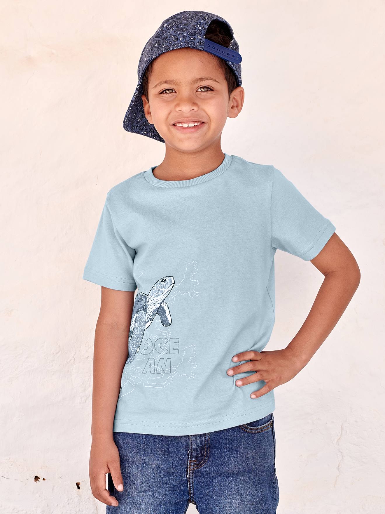 T-shirt animal en coton bio garçon gris chiné