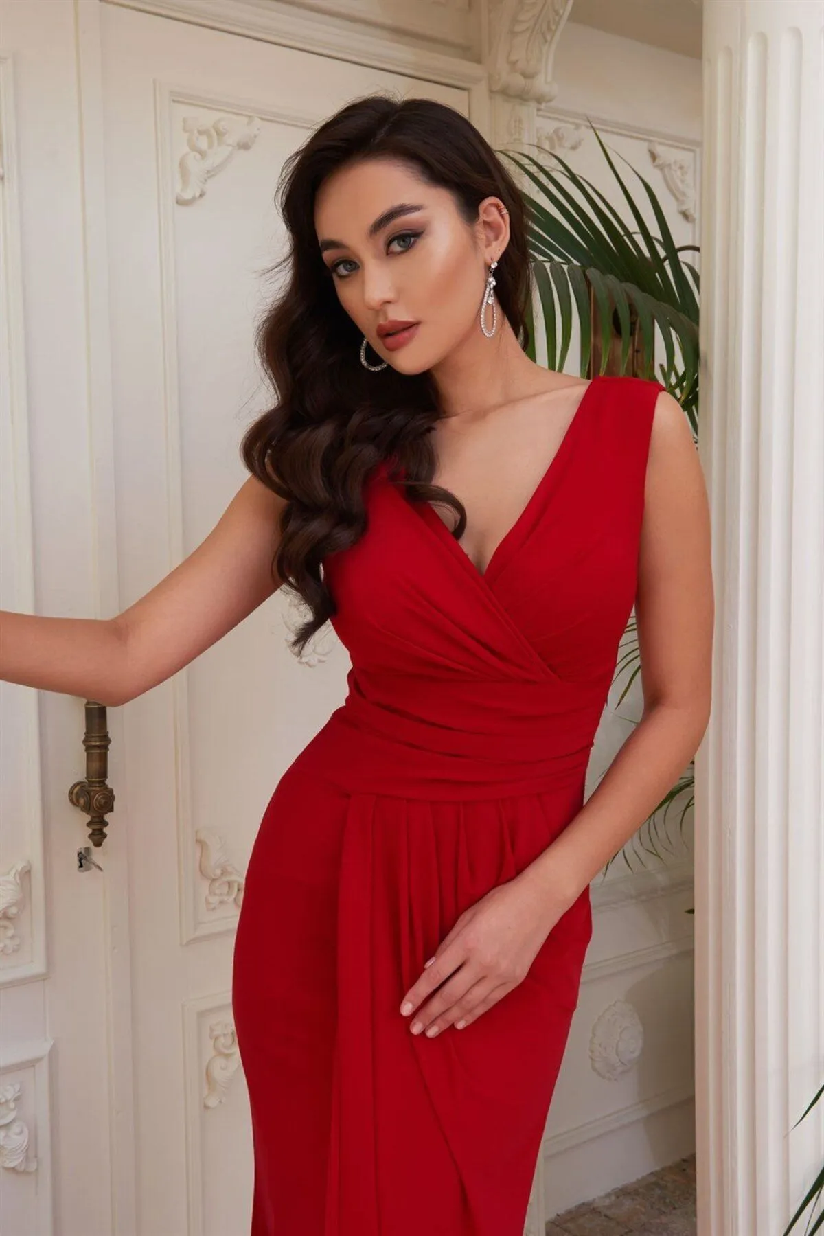 Carmen  Langes Abendkleid mit Sandy-Schlitz in Rot