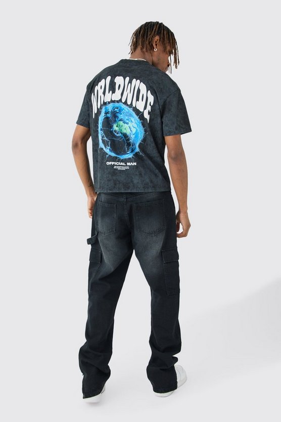 Tall gerade Cargo-Jeans mit geteiltem Saum