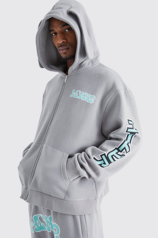 Tall kastiger Oversize Trainingsanzug mit Reißverschluss und Kapuze