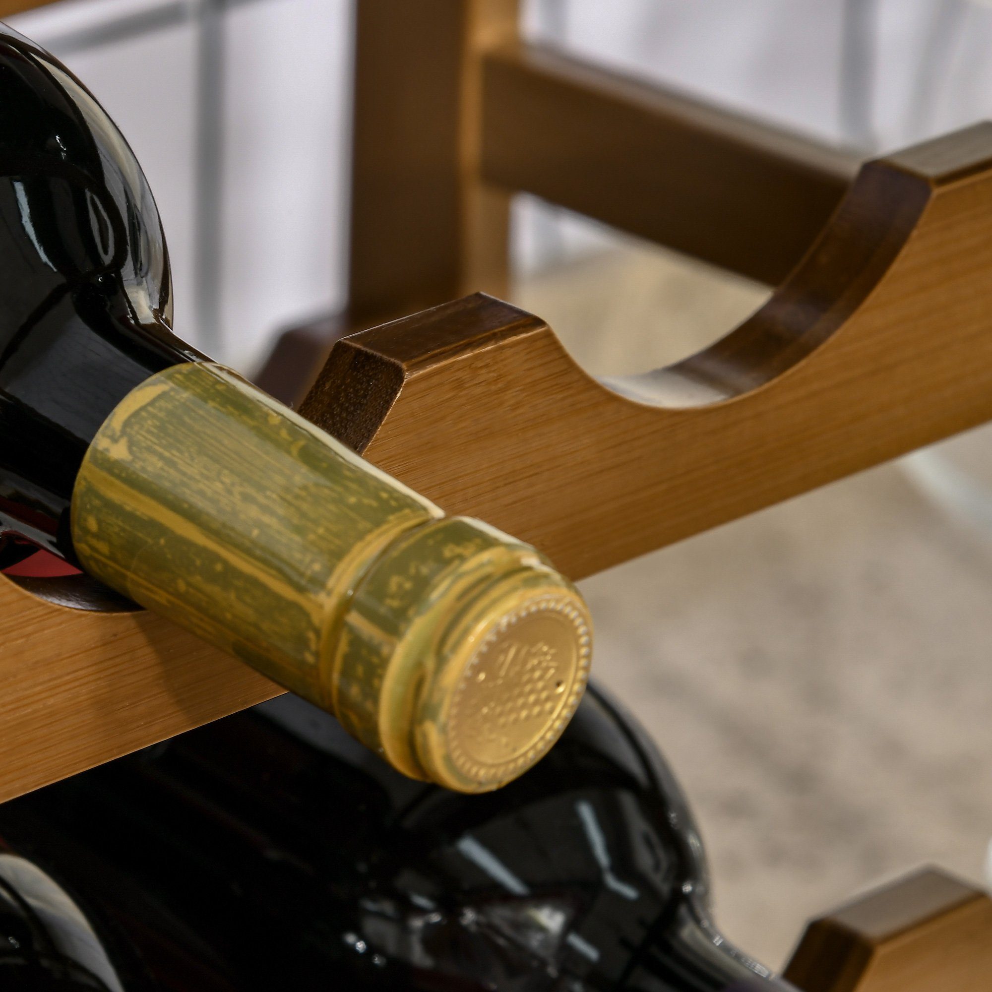 HOMCOM Weinregal Flaschenregal mit natürlichen Stil, Standregal,aus Bambus, Wasserfest, Weinhalter 1-tlg., mit 4 Regalen