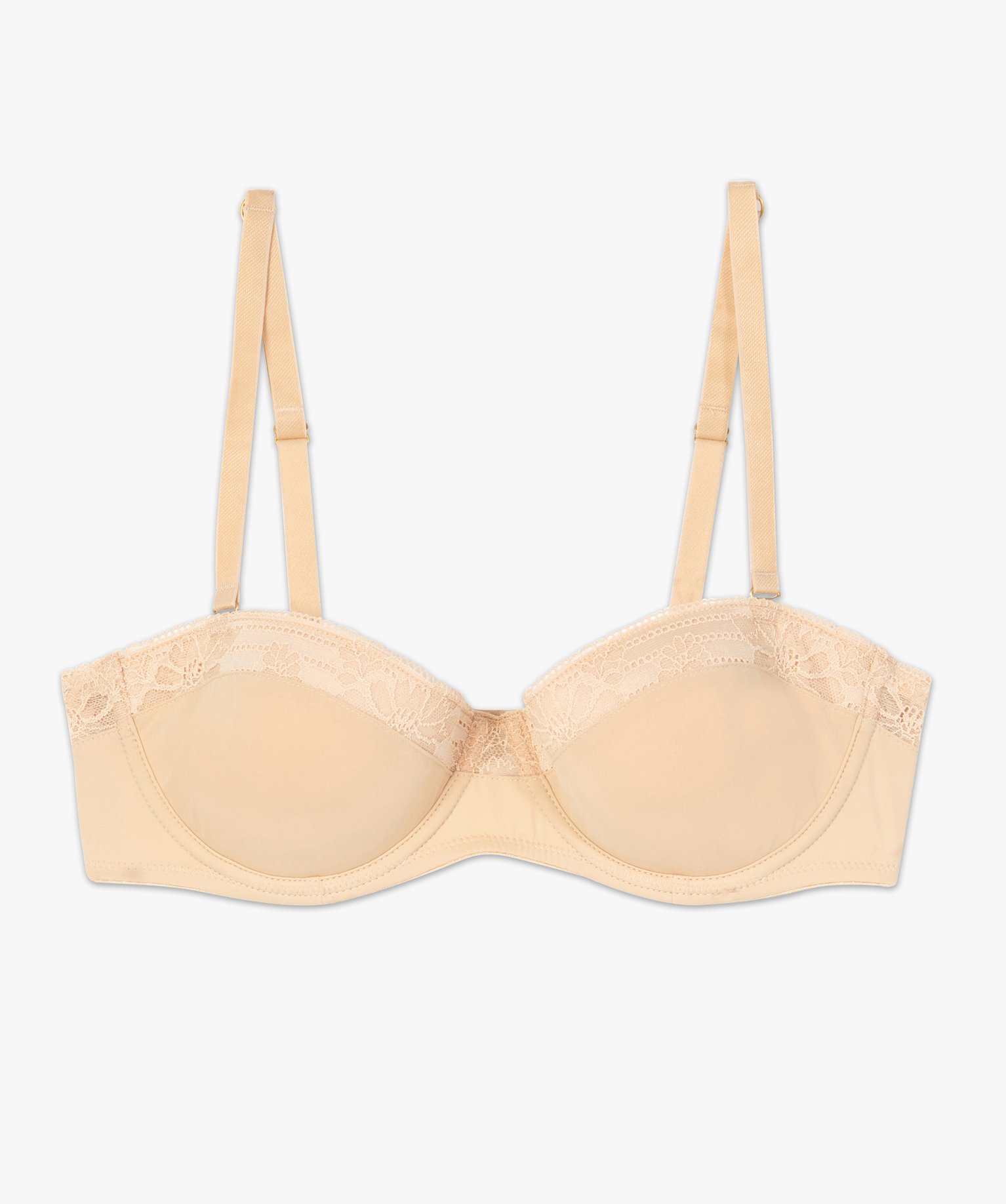 Soutien-gorge balconnet en microfibre et dentelle beige | GEMO