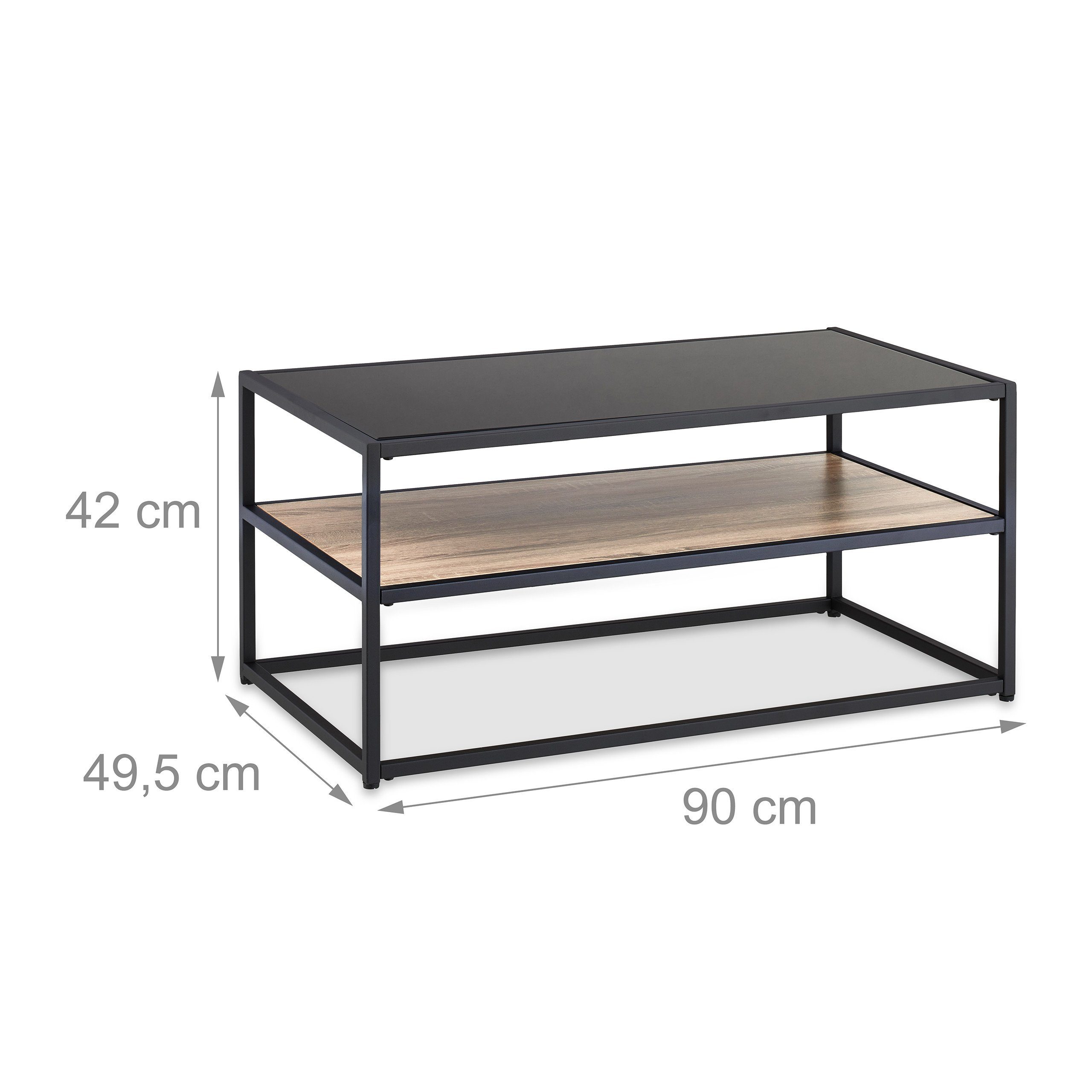 relaxdays Couchtisch Schwarzer Couchtisch mit Glasplatte