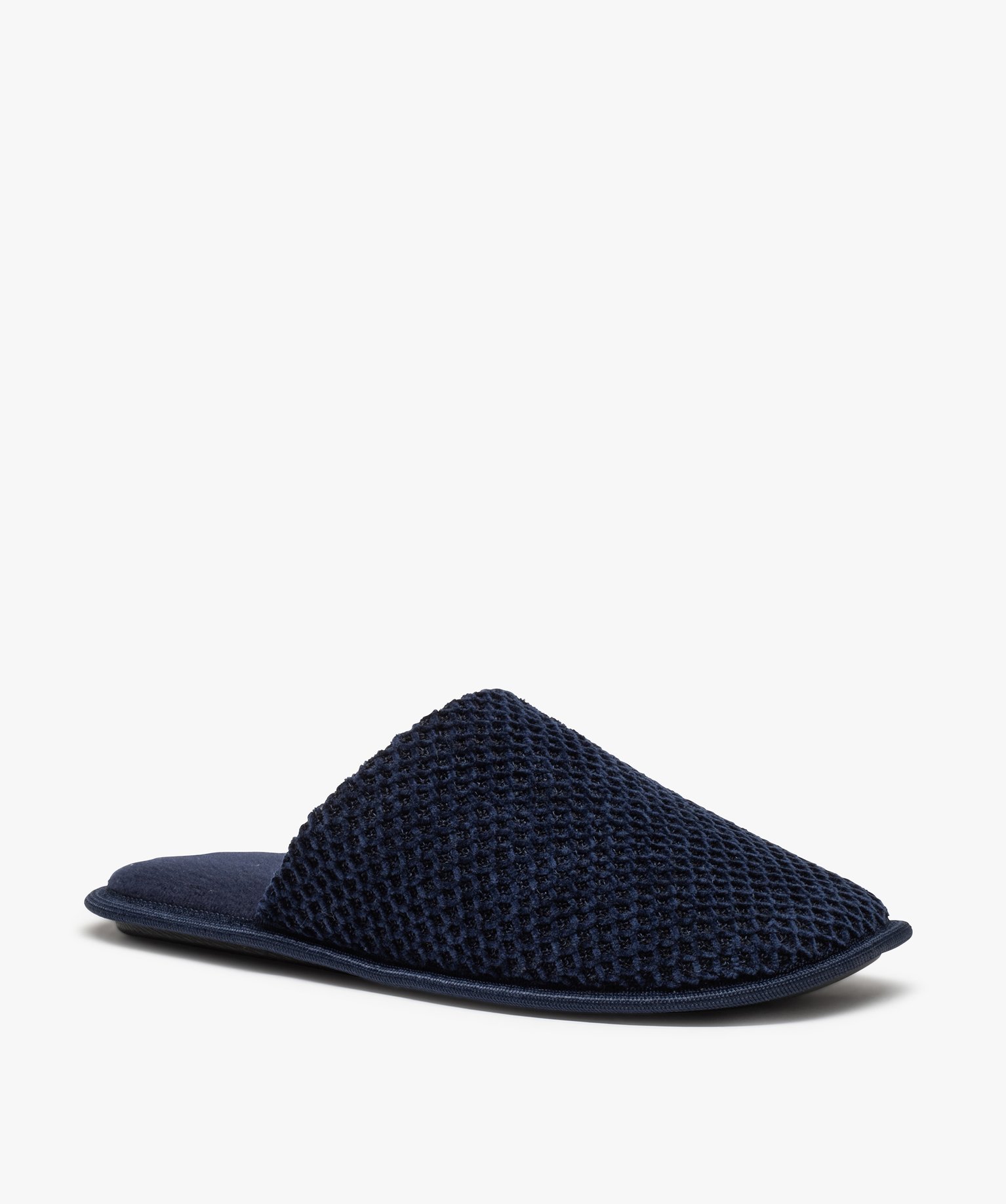 Chaussons homme mules unies en maille de velours bleu | GEMO