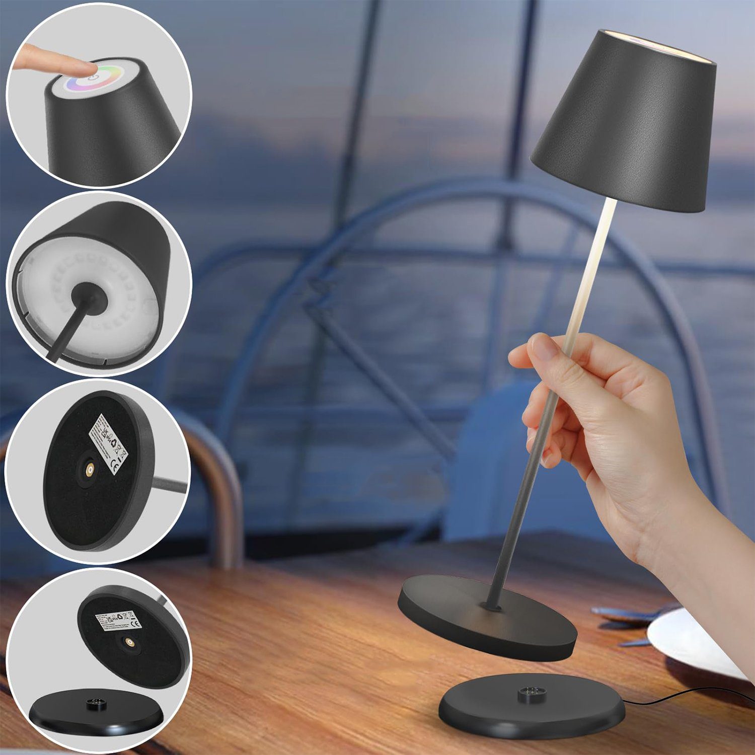 Bedee LED Tischleuchte Dimmbare LED Akku Tischleuchte Indoor & Outdoor Wiederaufladbar, 2 Stück, Akku Tischlampe, LED fest integriert, RGB Farben IP54 Dimmbare LED Akku Tischleuchte mit USB Ladestation, Für drinnen und draußen Designer Tischleuchte m
