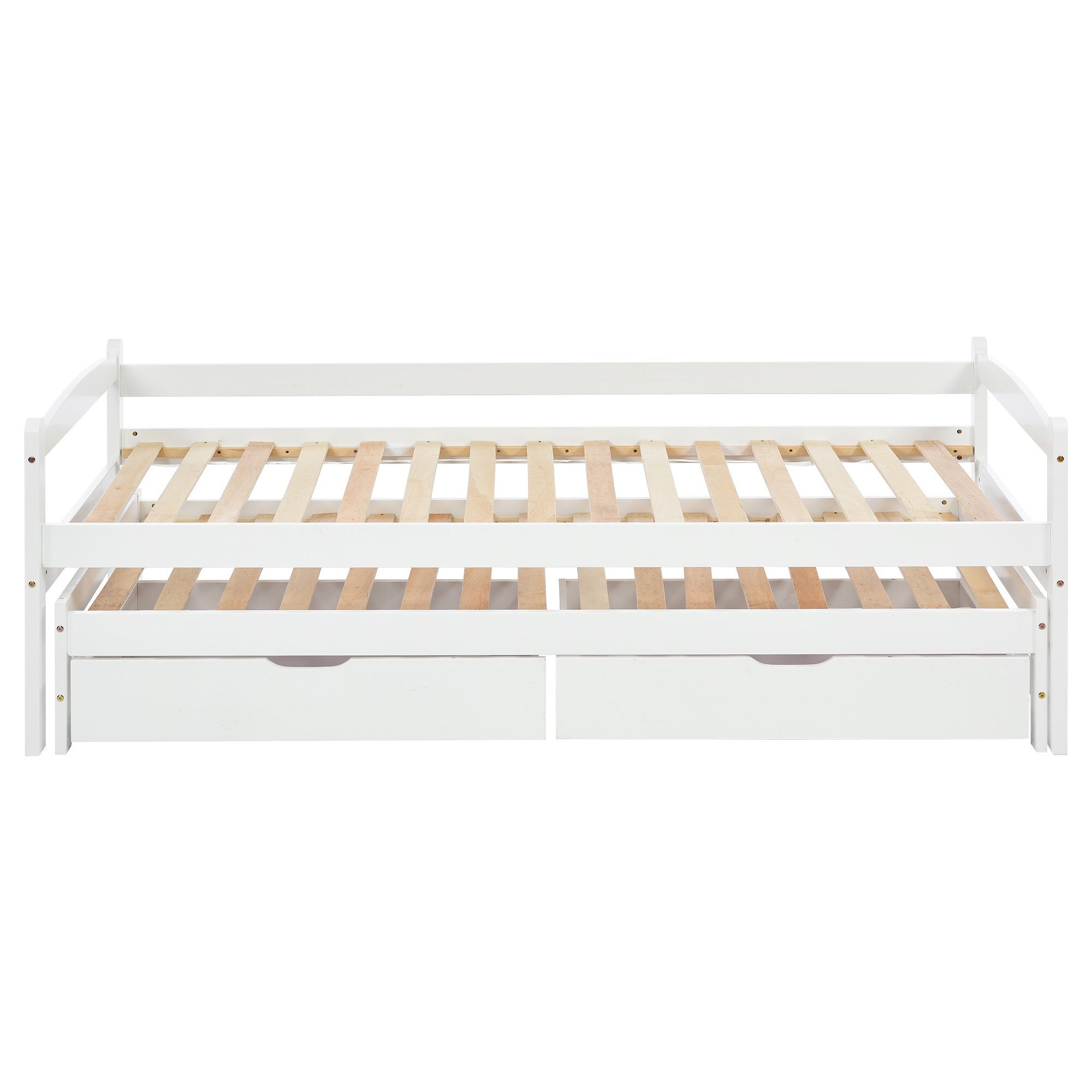 WISHDOR Kinderbett Bett, Tagesbett, Einzel- und Doppelbett, Schiebebett (mit 2 MDF-Schubladen, mit Rollen unten 200x90cm/190x90cm), Ohne Matratze
