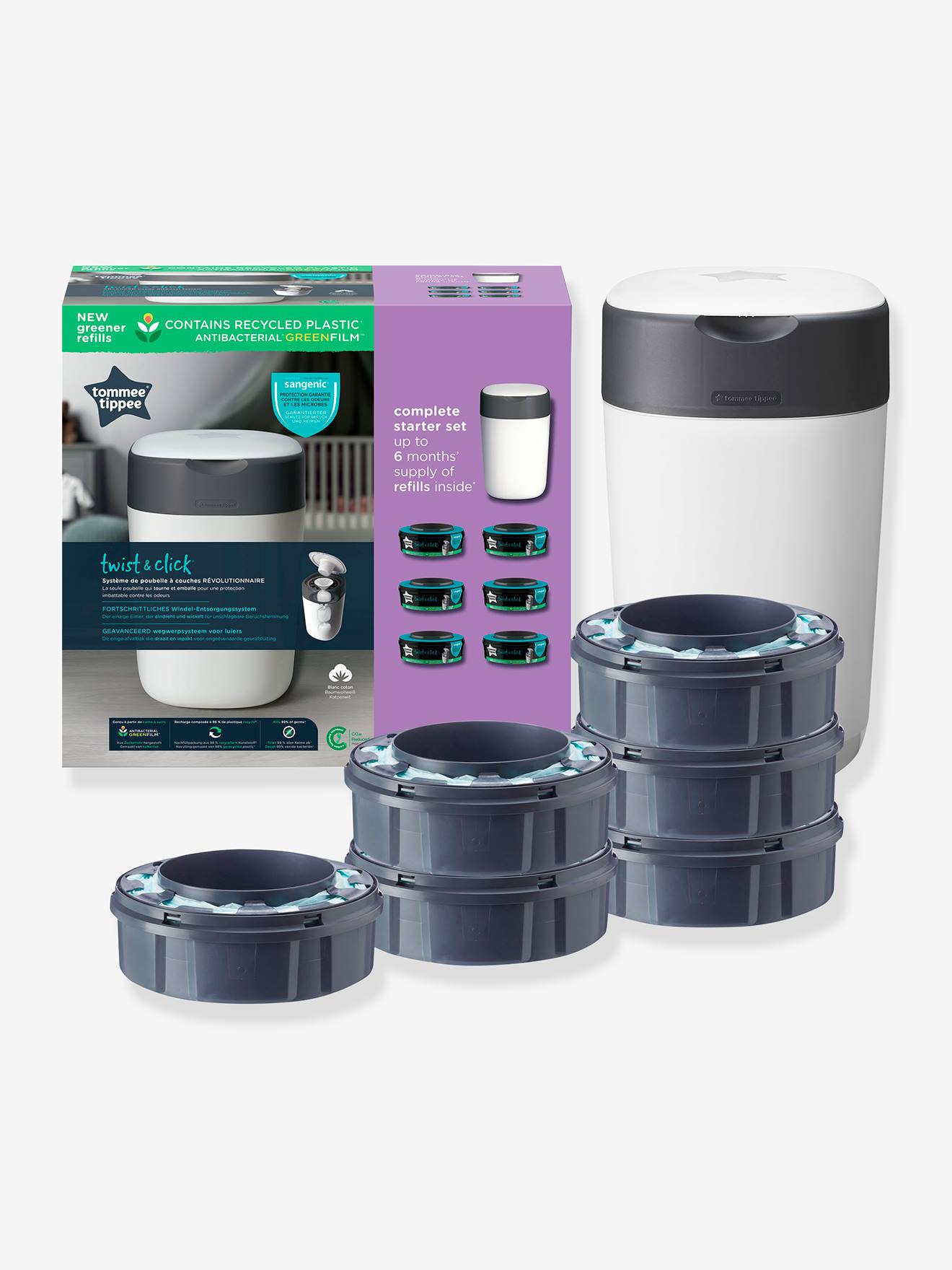 Tommee tippee Starter-Set: Windeleimer Twist & Click + 6 Nachfüllkassetten TOMMEE TIPPEE - weiß