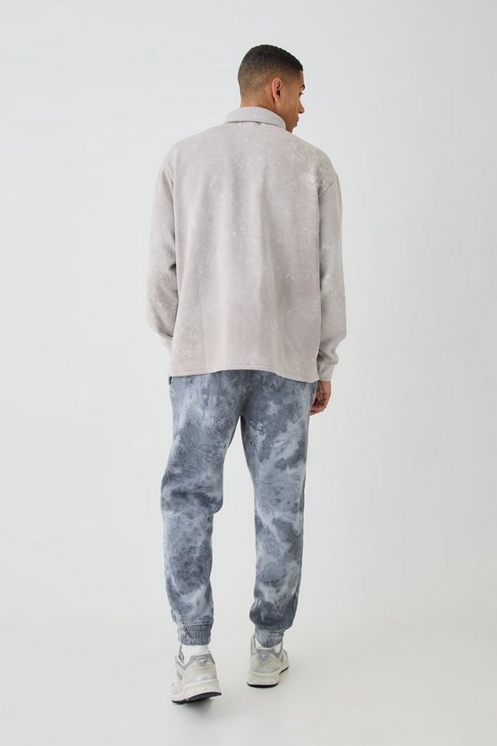 Oversized Washed Rugby Sweatshirt Polo