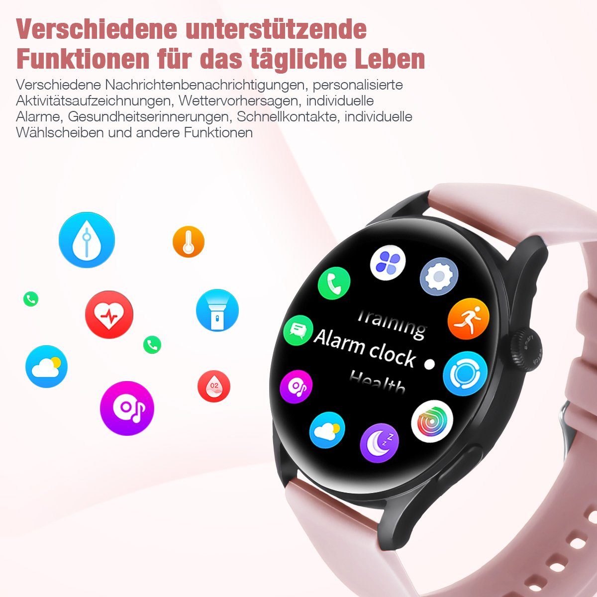 ombar Smartwatch Herren, 1,28 Zoll Touchscreen Smart Watch Damen Smartwatch (IP67 Wasserdicht Smartwatches Schrittzähler mit Herzfrequenz, Whatsapp, SPO2, Schlafmonitor, für iOS und Android cm/1.28 Zoll)