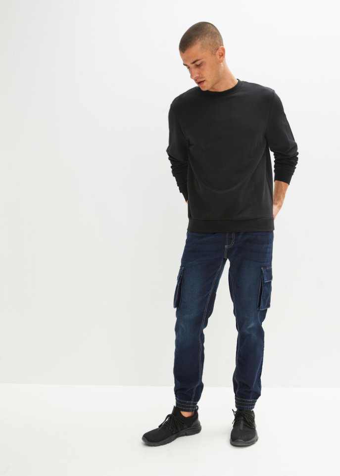 Regular Fit Schlupf-Cargo-Jeans, Straight