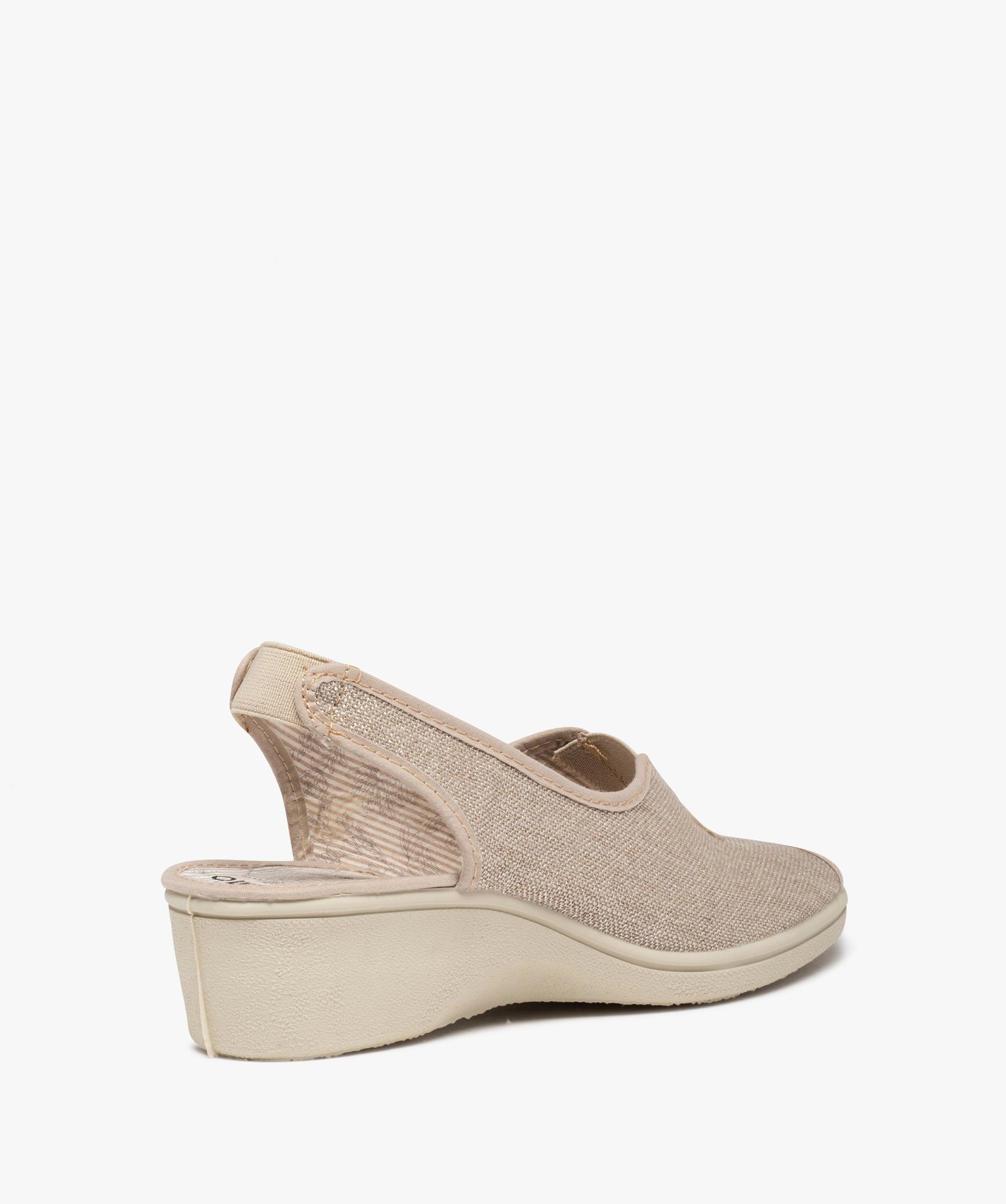 Sandales confort femme dessus en toile brillante beige | GEMO