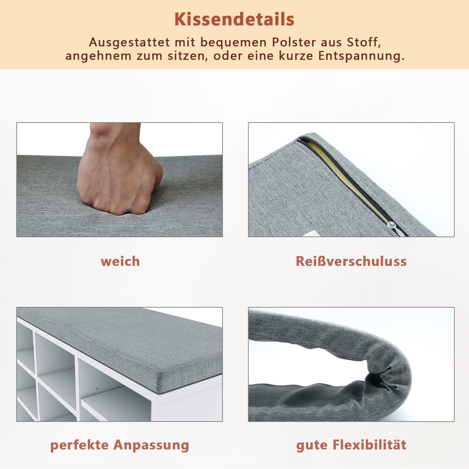 SONNI Schuhtruhe Schuhschrank mit sitzbank Weiß 103.5x30x48cm Schließfach