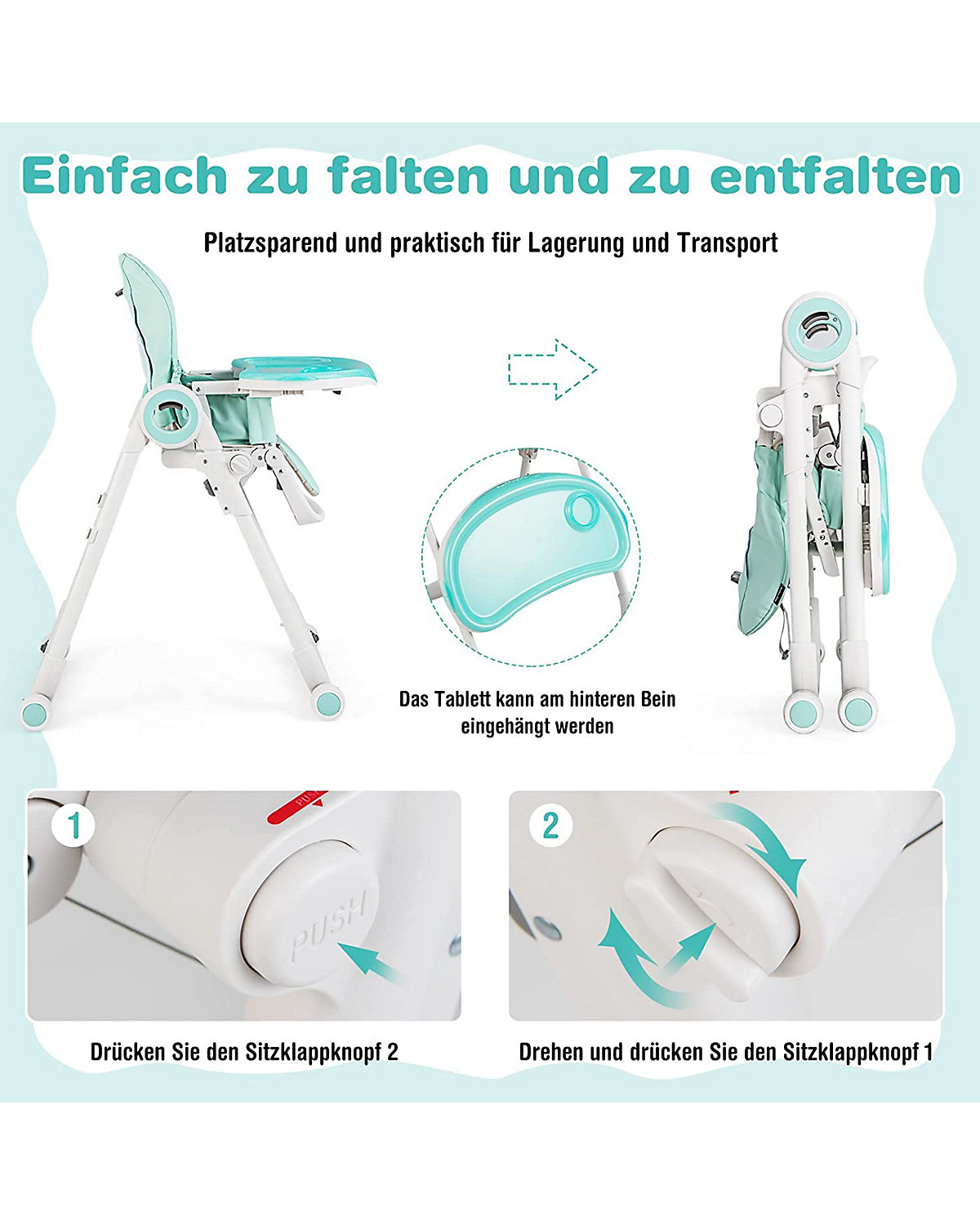 Hochstuhl Schnelle Montage & Faltbar verstellbar