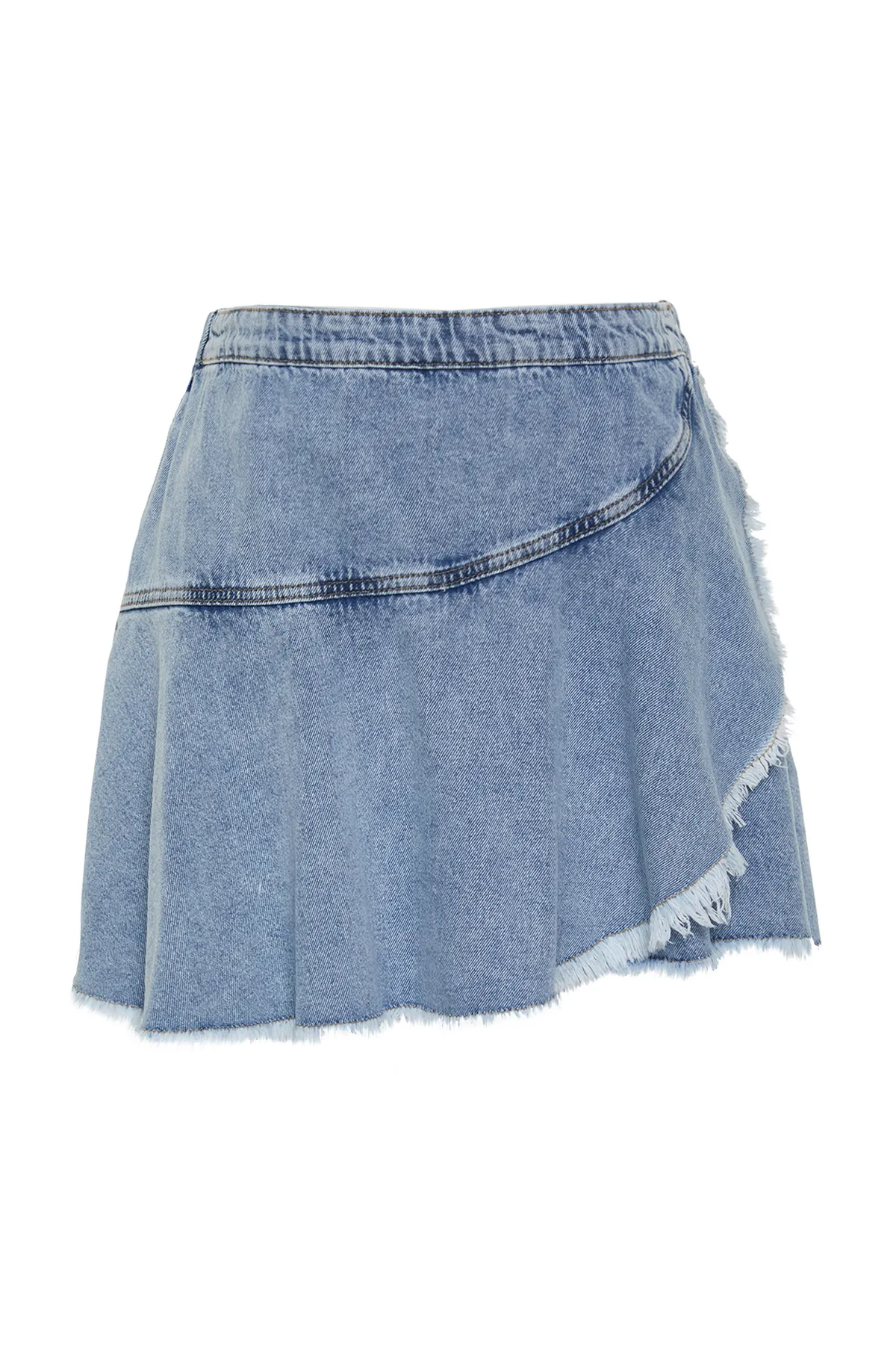 Trendyol Curve  Hellblauer Mini-Jeansshortsrock mit Schwungrad-Detail TBBSS24AP00027