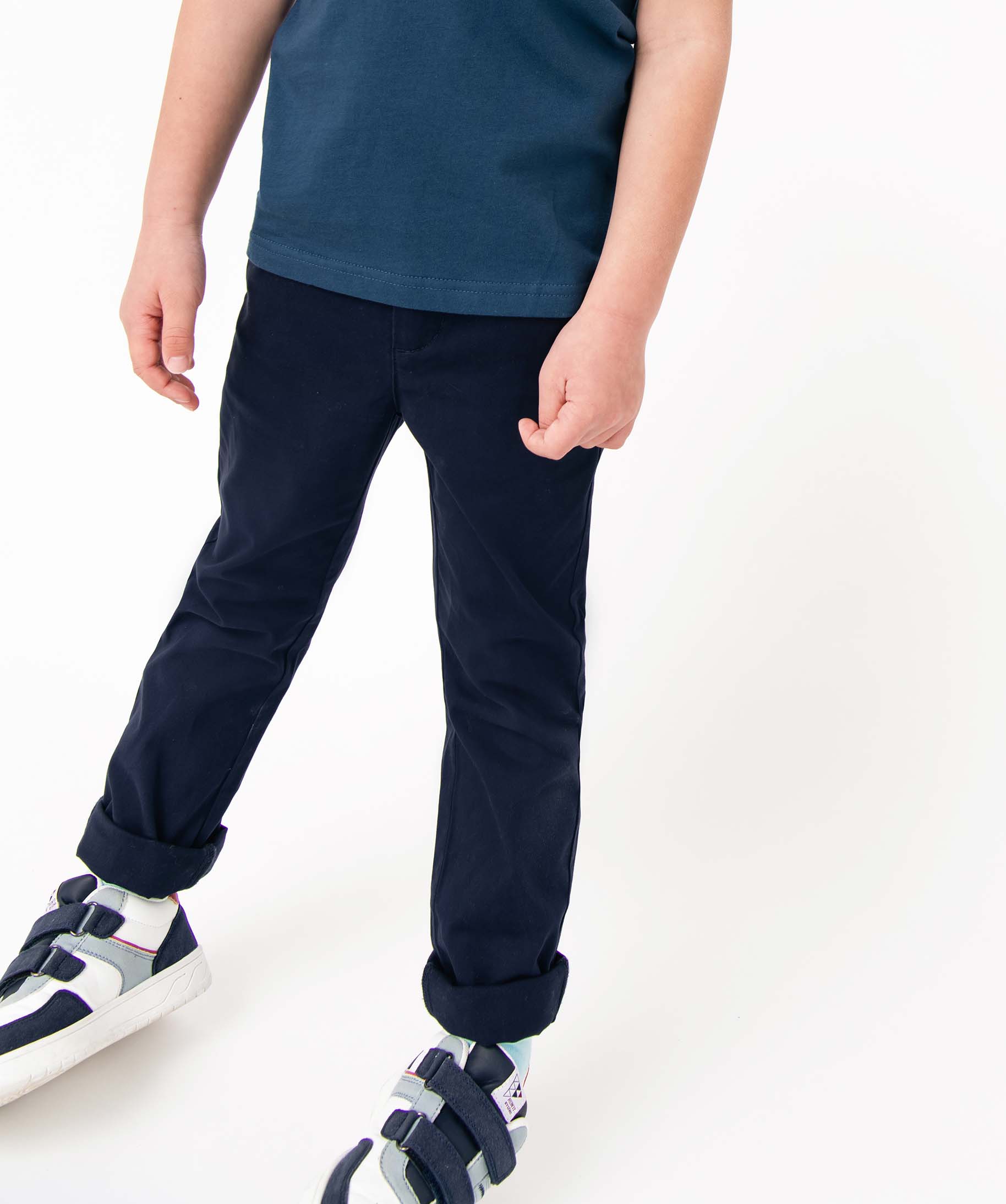 Pantalon Garçon chino en toile unie marine | GEMO