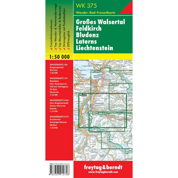 Großes Walsertal - Feldkirch - Bludenz - Laterns - Liechtenstein 1 : 50 000. WK 375 - Wanderkarte