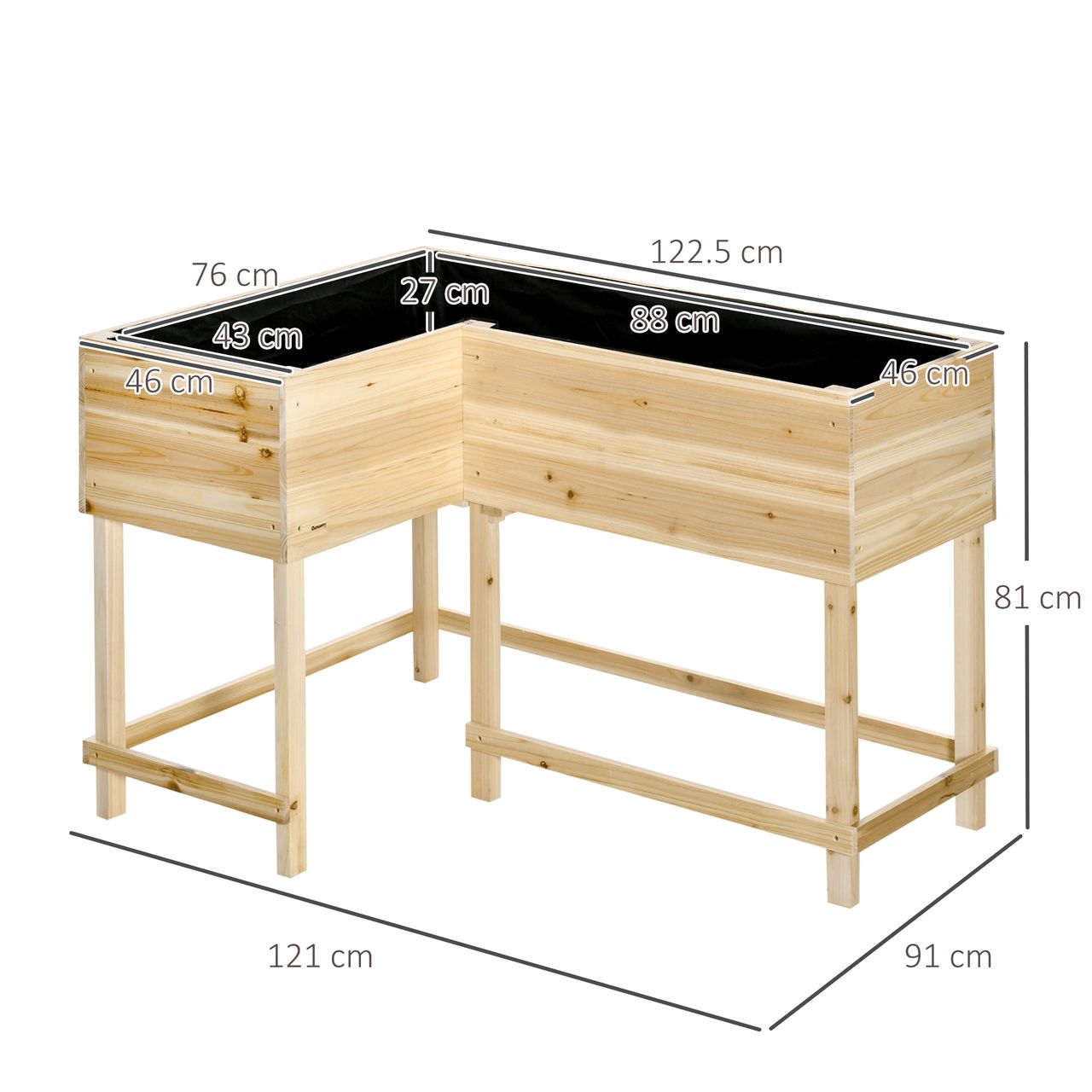 Outsunny Hochbeet Holz Pflanzkasten mit Bewässerungssystem Vliesstoff Blumenkasten Blumentopf Kräuterbeet Natur 121 x 91 x 81 cm