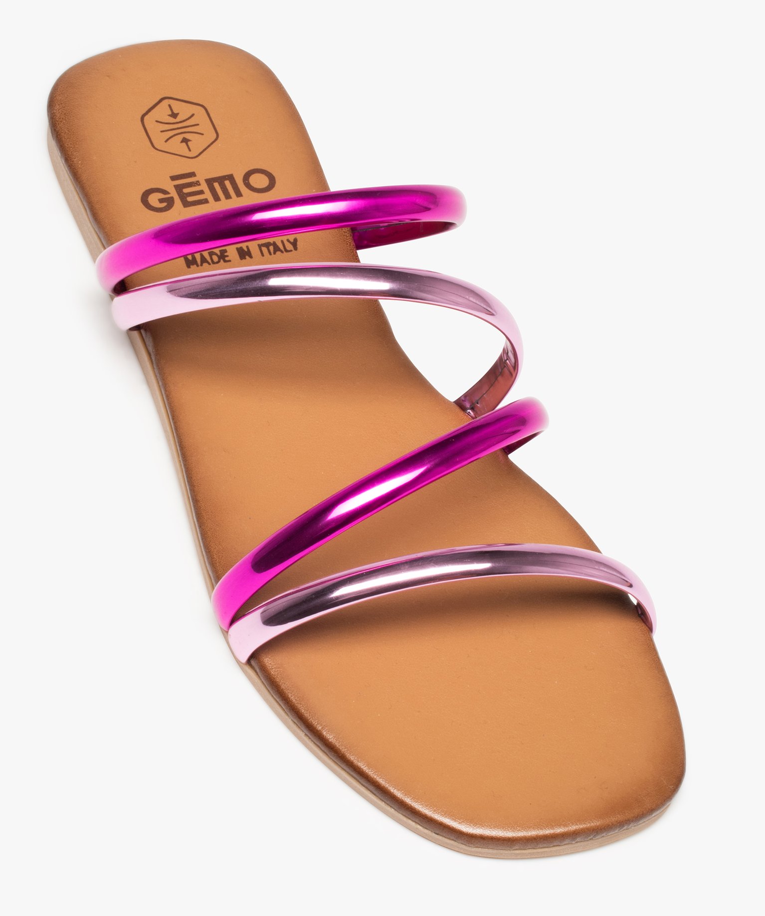 Mules femme avec brides bicolores effet miroir rose | GEMO