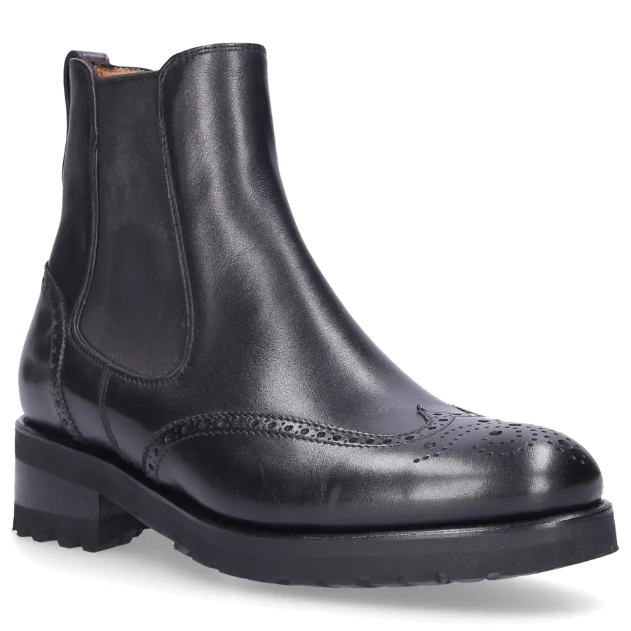 Benson's - Chelsea Boots ASCOT Kalbsleder Lochmuster schwarz - schwarz