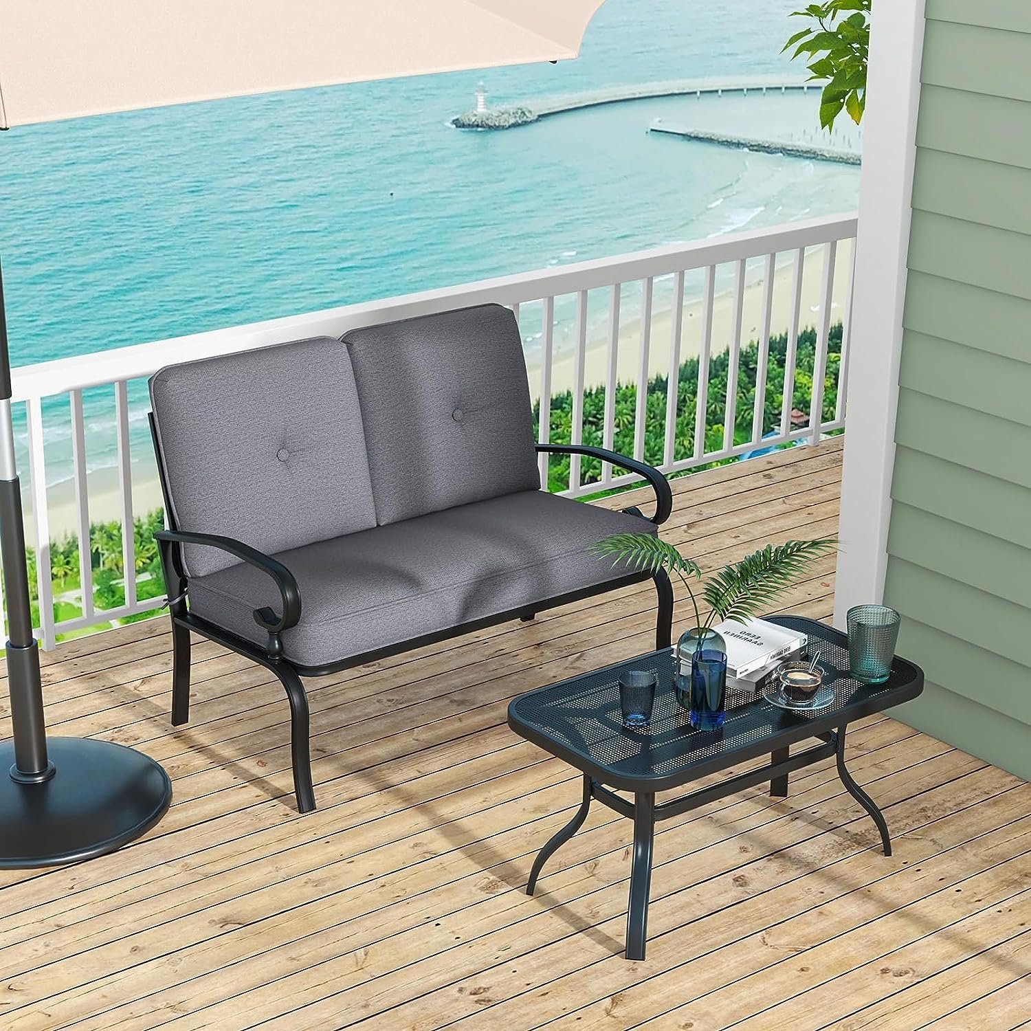 KOMFOTTEU Gartensessel mit Couchtisch (Set, 2-St), 2 Sitzer