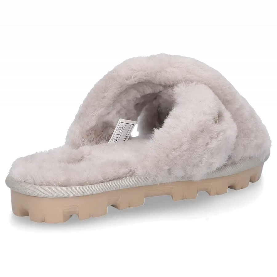 UGG - Hausschuhe FUZZETE Lammfell Logo weiß - grau