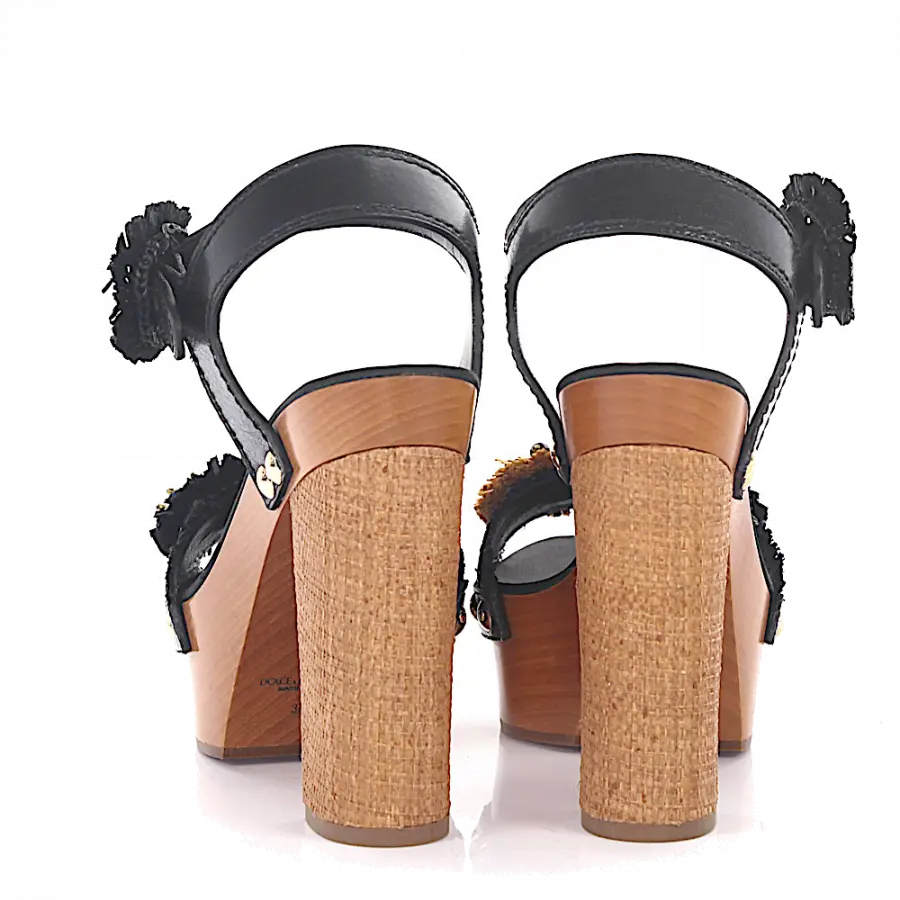 Dolce & Gabbana - Plateausandalen Nieten Schmuckstein schwarz braun - schwarz