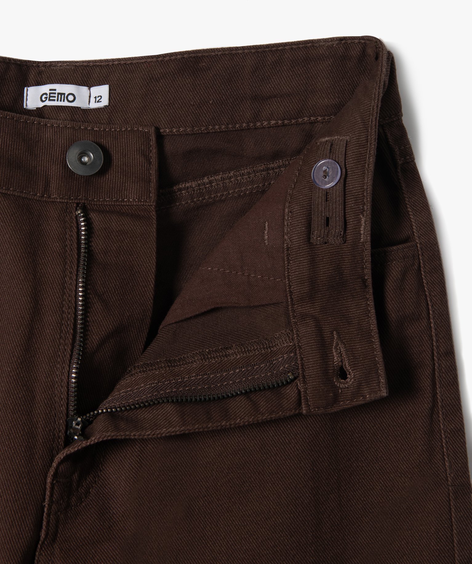 Pantalon en toile coupe large à taille haute fille marron | GEMO