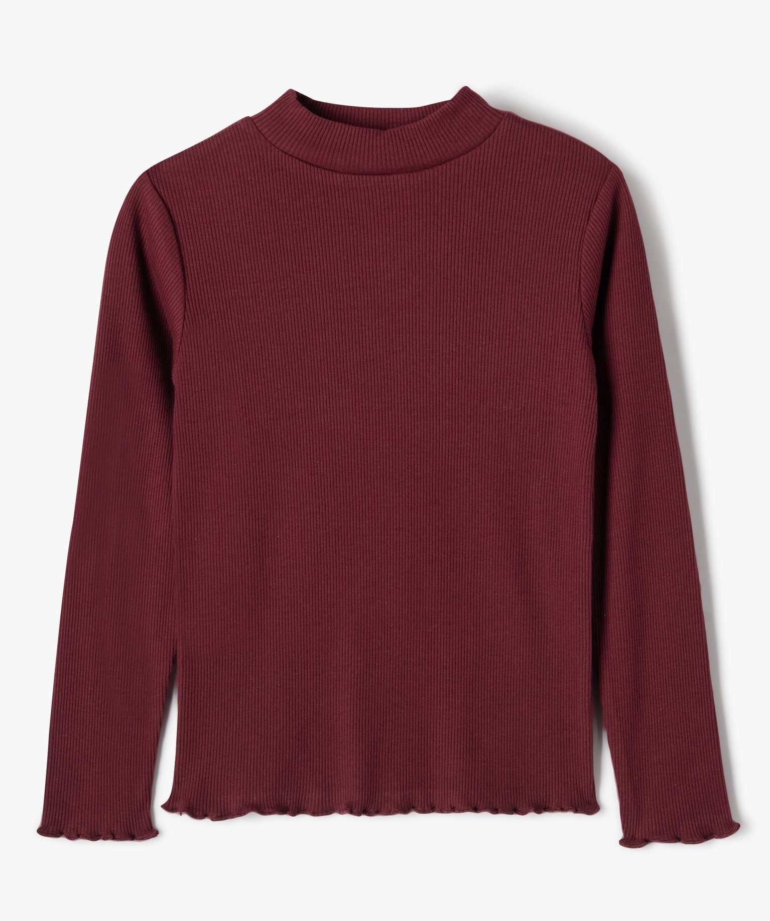 Tee-shirt à manches longues en maille ctelée fille rouge fonce | GEMO