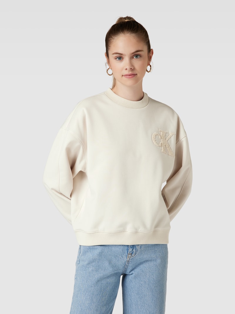 Sweatshirt mit Label-Detail Modell 'CHENILLE' in beige