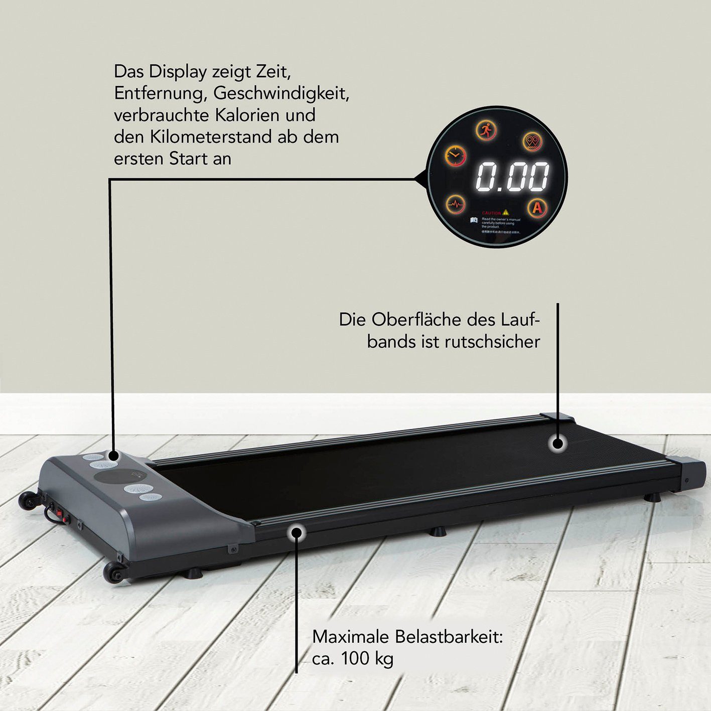MAXXMEE Laufband Walken Joggen 1-6km/h bis 100 kg belastbar, rutschfest