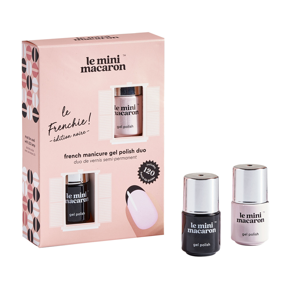 Le Mini Macaron Le Frenchie - Edition noire Duo de vernis semi-permanents et stickers pour realiser une french manucure