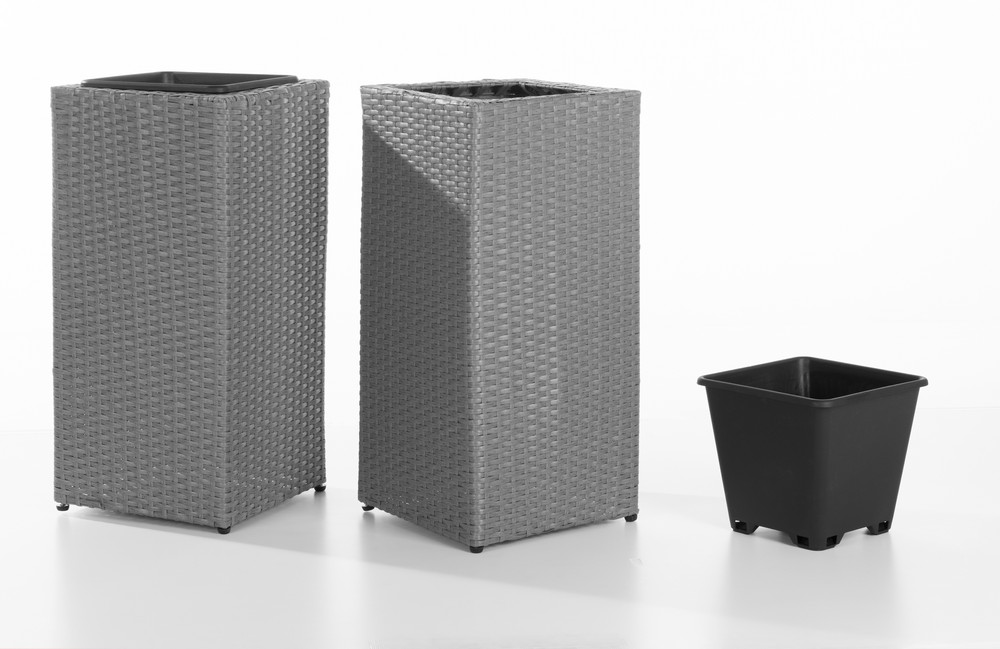 Powertec Garden Rattan Quader Pflanzkübel - Grau, 2er-Set
