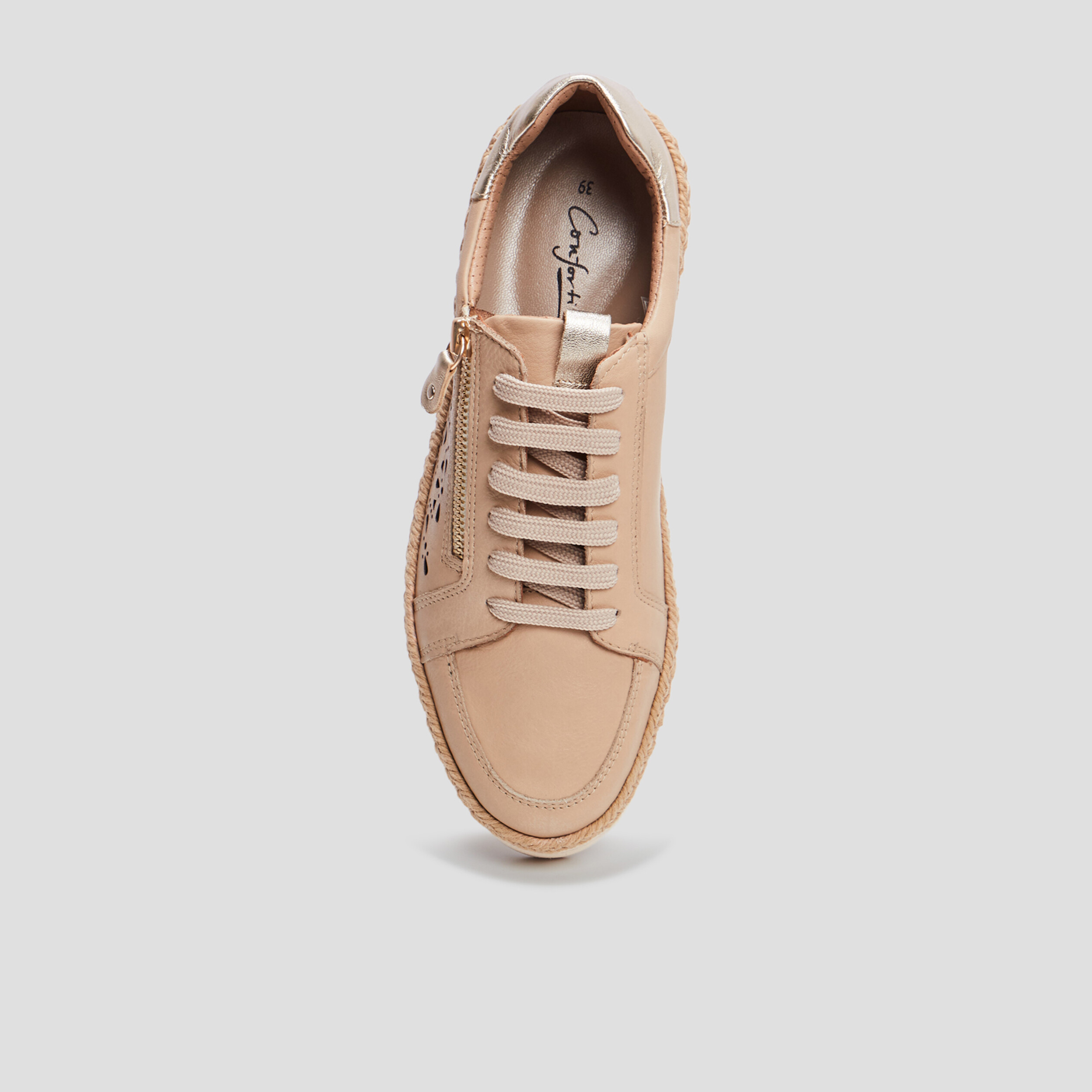 Derbies zippées en cuir pied large sable femme | La Halle