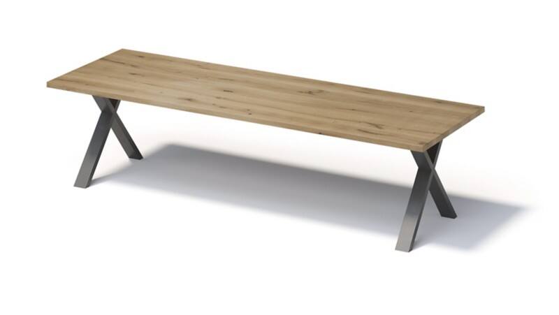 Bisley Fortis Table Regular, 3000 x 1000 mm, gerade Kante, geölte Oberfläche, X-Gestell, Oberfläche: P natürlich / Gestellfarbe: 303 blankstahl