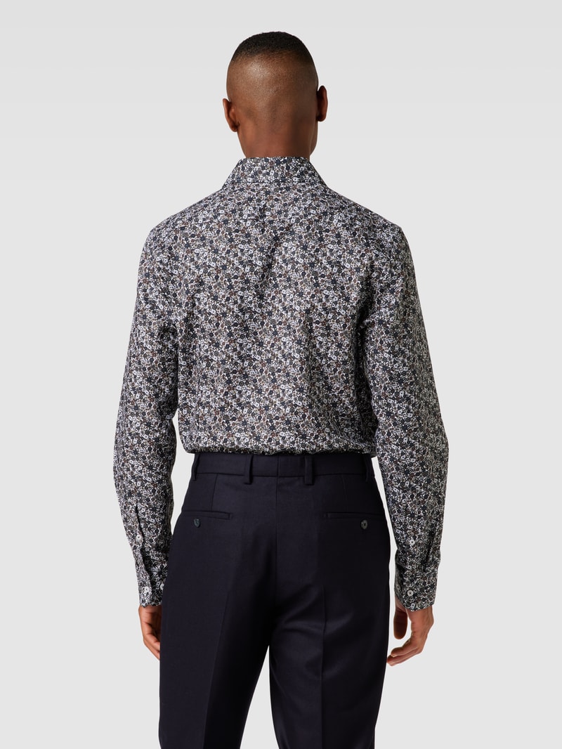 Slim Fit Business-Hemd mit floralem Muster in olivgrün