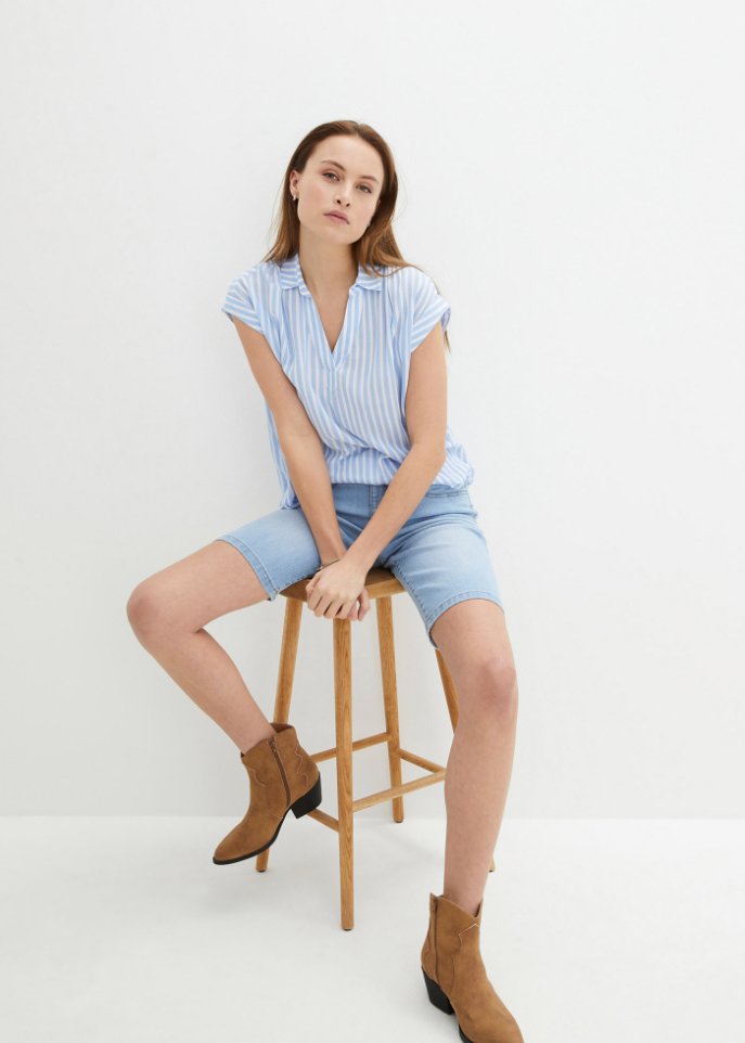 Komfort-Stretch-Jeans -Bermuda mit Bindeband
